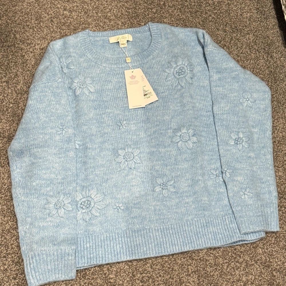 Lilly Pulitzer Elizabelle Sweater Heathered Bonaire Blue Coastal Flowers Sm NWT